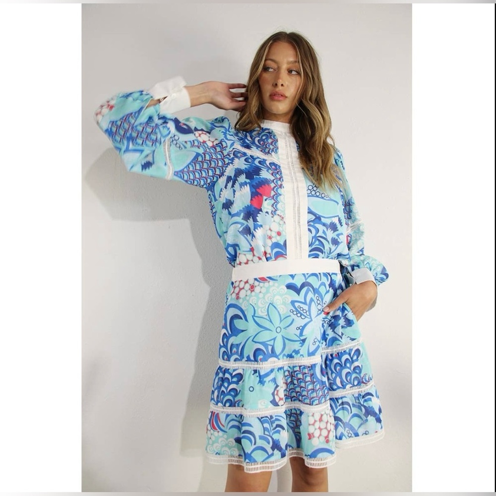 NWT Boutique Aurora Blue Printed Matching Set – Long Sleeve Top & Skirt